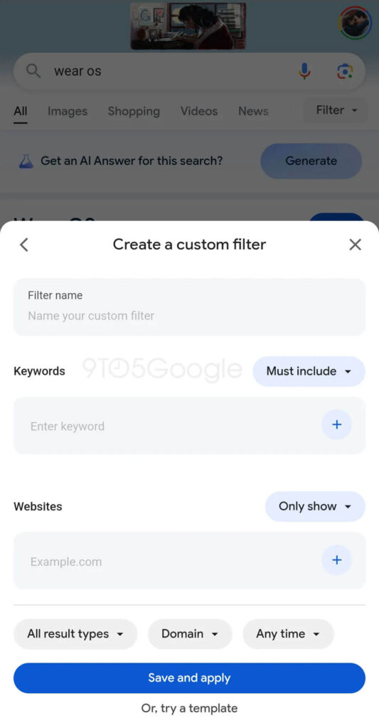 Google Custom Search Filters